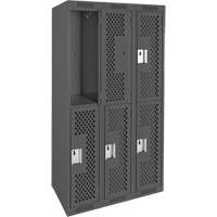 Clean Line Lockers, 2 -tier, Bank of 3, 36" x 12" x 72", Steel, Charcoal, Rivet (Assembled), Perforated Nuna Depot Inc.