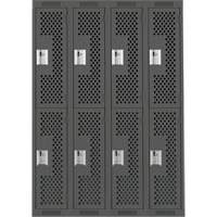 Clean Line Lockers, 2 -tier, Bank of 4, 48" x 12" x 72", Steel, Charcoal, Rivet (Assembled), Perforated Nuna Depot Inc.