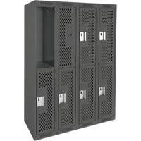 Clean Line Lockers, 2 -tier, Bank of 4, 48" x 12" x 72", Steel, Charcoal, Rivet (Assembled), Perforated Nuna Depot Inc.