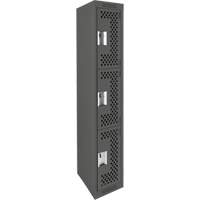 Clean Line Lockers, 3 -tier, 12" x 12" x 72", Steel, Charcoal, Rivet (Assembled), Perforated Nuna Depot Inc.