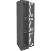 Clean Line Lockers, 3 -tier, 12" x 12" x 72", Steel, Charcoal, Rivet (Assembled), Perforated Nuna Depot Inc.