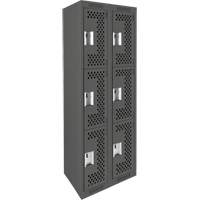 Clean Line Lockers, 3 -tier, Bank of 2, 24" x 12" x 72", Steel, Charcoal, Rivet (Assembled), Perforated Nuna Depot Inc.
