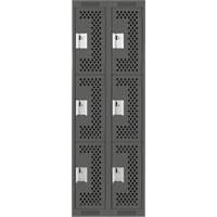 Clean Line Lockers, 3 -tier, Bank of 2, 24" x 12" x 72", Steel, Charcoal, Rivet (Assembled), Perforated Nuna Depot Inc.