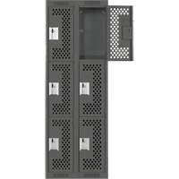 Clean Line Lockers, 3 -tier, Bank of 2, 24" x 12" x 72", Steel, Charcoal, Rivet (Assembled), Perforated Nuna Depot Inc.