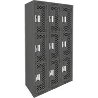 Clean Line Lockers, 3 -tier, Bank of 3, 36" x 12" x 72", Steel, Charcoal, Rivet (Assembled), Perforated Nuna Depot Inc.