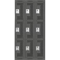 Clean Line Lockers, 3 -tier, Bank of 3, 36" x 12" x 72", Steel, Charcoal, Rivet (Assembled), Perforated Nuna Depot Inc.
