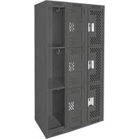 Clean Line Lockers, 3 -tier, Bank of 3, 36" x 12" x 72", Steel, Charcoal, Rivet (Assembled), Perforated Nuna Depot Inc.