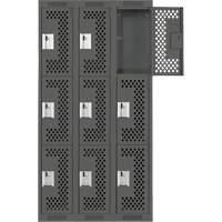 Clean Line Lockers, 3 -tier, Bank of 3, 36" x 12" x 72", Steel, Charcoal, Rivet (Assembled), Perforated Nuna Depot Inc.