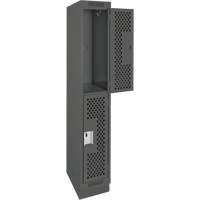 Clean Line Lockers, 2 -tier, 12" x 15" x 76", Steel, Charcoal, Rivet (Assembled), Perforated Nuna Depot Inc.