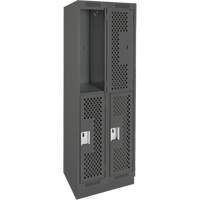 Clean Line Lockers, 2 -tier, Bank of 2, 24" x 15" x 76", Steel, Charcoal, Rivet (Assembled), Perforated Nuna Depot Inc.