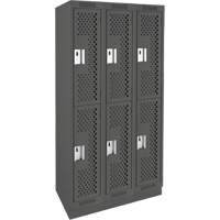 Clean Line Lockers, 2 -tier, Bank of 3, 36" x 15" x 76", Steel, Charcoal, Rivet (Assembled), Perforated Nuna Depot Inc.