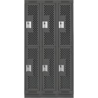 Clean Line Lockers, 2 -tier, Bank of 3, 36" x 15" x 76", Steel, Charcoal, Rivet (Assembled), Perforated Nuna Depot Inc.