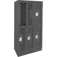 Clean Line Lockers, 2 -tier, Bank of 3, 36" x 15" x 76", Steel, Charcoal, Rivet (Assembled), Perforated Nuna Depot Inc.