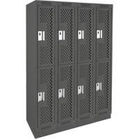 Clean Line Lockers, 2 -tier, Bank of 4, 48" x 15" x 76", Steel, Charcoal, Rivet (Assembled), Perforated Nuna Depot Inc.