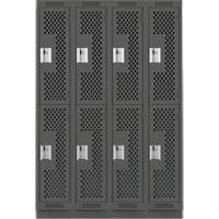 Clean Line Lockers, 2 -tier, Bank of 4, 48" x 15" x 76", Steel, Charcoal, Rivet (Assembled), Perforated Nuna Depot Inc.