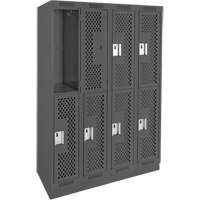 Clean Line Lockers, 2 -tier, Bank of 4, 48" x 15" x 76", Steel, Charcoal, Rivet (Assembled), Perforated Nuna Depot Inc.