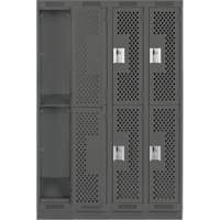 Clean Line Lockers, 2 -tier, Bank of 4, 48" x 15" x 76", Steel, Charcoal, Rivet (Assembled), Perforated Nuna Depot Inc.