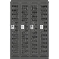 Clean Line Lockers, Bank of 4, 48" x 18" x 82", Steel, Charcoal, Rivet (Assembled), Perforated Nuna Depot Inc.