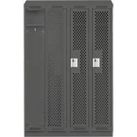 Clean Line Lockers, Bank of 4, 48" x 18" x 82", Steel, Charcoal, Rivet (Assembled), Perforated Nuna Depot Inc.