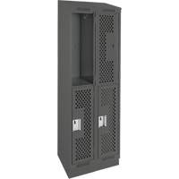 Clean Line Lockers, 2 -tier, Bank of 2, 24" x 15" x 82", Steel, Charcoal, Rivet (Assembled), Perforated Nuna Depot Inc.
