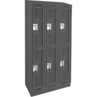 Clean Line Lockers, 2 -tier, Bank of 3, 36" x 12" x 82", Steel, Charcoal, Rivet (Assembled), Perforated Nuna Depot Inc.