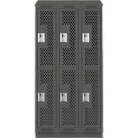 Clean Line Lockers, 2 -tier, Bank of 3, 36" x 12" x 82", Steel, Charcoal, Rivet (Assembled), Perforated Nuna Depot Inc.