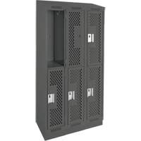 Clean Line Lockers, 2 -tier, Bank of 3, 36" x 12" x 82", Steel, Charcoal, Rivet (Assembled), Perforated Nuna Depot Inc.