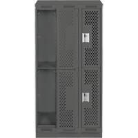 Clean Line Lockers, 2 -tier, Bank of 3, 36" x 12" x 82", Steel, Charcoal, Rivet (Assembled), Perforated Nuna Depot Inc.