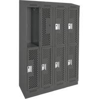 Casiers Clean Line, 2 niveaux, Bloc de 4, 48" x 12" x 82", Acier, Charbon, Rivet (assembl&eacute;), Perfor&eacute; Nuna Depot Inc.