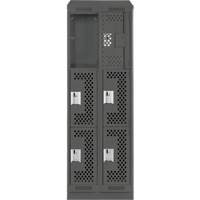 Clean Line Lockers, 3 -tier, Bank of 2, 24" x 18" x 82", Steel, Charcoal, Rivet (Assembled), Perforated Nuna Depot Inc.