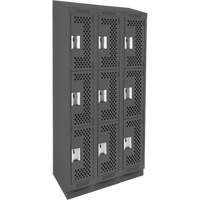 Clean Line Lockers, 3 -tier, Bank of 3, 36" x 18" x 82", Steel, Charcoal, Rivet (Assembled), Perforated Nuna Depot Inc.