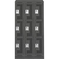 Clean Line Lockers, 3 -tier, Bank of 3, 36" x 18" x 82", Steel, Charcoal, Rivet (Assembled), Perforated Nuna Depot Inc.