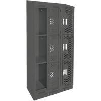 Clean Line Lockers, 3 -tier, Bank of 3, 36" x 18" x 82", Steel, Charcoal, Rivet (Assembled), Perforated Nuna Depot Inc.