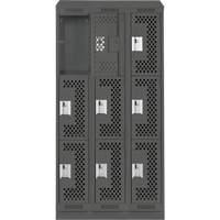 Clean Line Lockers, 3 -tier, Bank of 3, 36" x 18" x 82", Steel, Charcoal, Rivet (Assembled), Perforated Nuna Depot Inc.