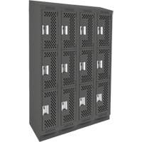 Clean Line Lockers, 3 -tier, Bank of 4, 48" x 18" x 82", Steel, Charcoal, Rivet (Assembled), Perforated Nuna Depot Inc.