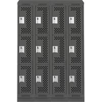 Clean Line Lockers, 3 -tier, Bank of 4, 48" x 18" x 82", Steel, Charcoal, Rivet (Assembled), Perforated Nuna Depot Inc.