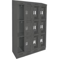 Clean Line Lockers, 3 -tier, Bank of 4, 48" x 18" x 82", Steel, Charcoal, Rivet (Assembled), Perforated Nuna Depot Inc.