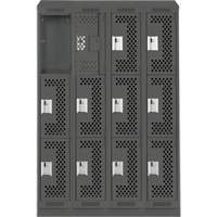 Clean Line Lockers, 3 -tier, Bank of 4, 48" x 18" x 82", Steel, Charcoal, Rivet (Assembled), Perforated Nuna Depot Inc.
