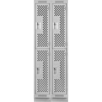 Clean Line Lockers, 2 -tier, Bank of 2, 24" x 18" x 76", Steel, Grey, Rivet (Assembled), Perforated Nuna Depot Inc.