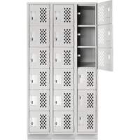 Assembled Lockerettes Clean Line Perforated Economy Lockers, 6 -tier, Bank of 3, 18" x 72" x 12", Steel Nuna Depot Inc.