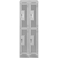 Clean Line Lockers, 2 -tier, Bank of 2, 24" x 15" x 82", Steel, Grey, Rivet (Assembled), Perforated Nuna Depot Inc.