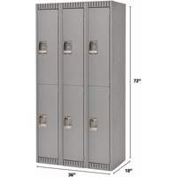 Lockers, 2 -tier, Bank of 3, 36" x 18" x 72", Steel, Grey, Knocked Down Nuna Depot Inc.