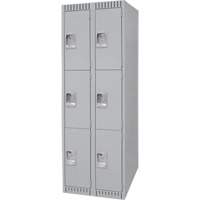 Lockers, 3 -tier, Bank of 2, 24" x 18" x 72", Steel, Grey, Knocked Down Nuna Depot Inc.