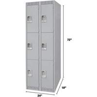 Lockers, 3 -tier, Bank of 2, 24" x 18" x 72", Steel, Grey, Knocked Down Nuna Depot Inc.
