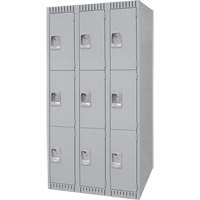 Lockers, 3 -tier, Bank of 3, 36" x 18" x 72", Steel, Grey, Knocked Down Nuna Depot Inc.