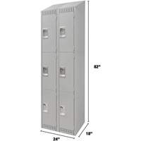 Lockers, 3 -tier, Bank of 2, 24" x 18" x 82", Steel, Grey, Knocked Down Nuna Depot Inc.