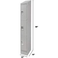 Lockers, 3 -tier, 12" x 18" x 86", Steel, Grey, Knocked Down Nuna Depot Inc.