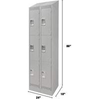 Lockers, 3 -tier, Bank of 2, 24" x 18" x 86", Steel, Grey, Knocked Down Nuna Depot Inc.