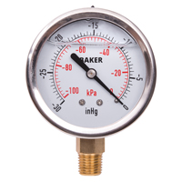 Pressure Gauges, 2-1/2" , 30" Hg-0" Vac., Bottom Mount, Liquid Filled Analogue Nuna Depot Inc.