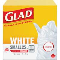 Small 25L Unscented Garbage Bags, Regular, 20" W x 20" L, White Nuna Depot Inc.